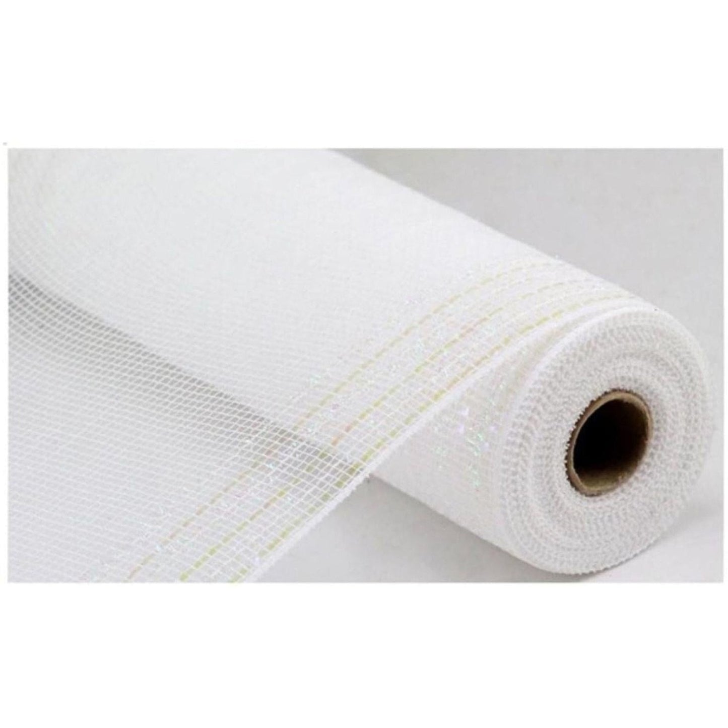 10" Tinsel Border Stripe Mesh Ribbon: White (10 Yards)
