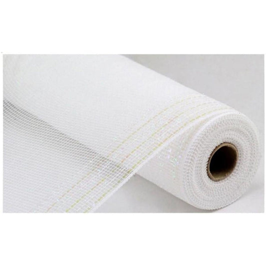 10" Tinsel Border Stripe Mesh Ribbon: White (10 Yards)