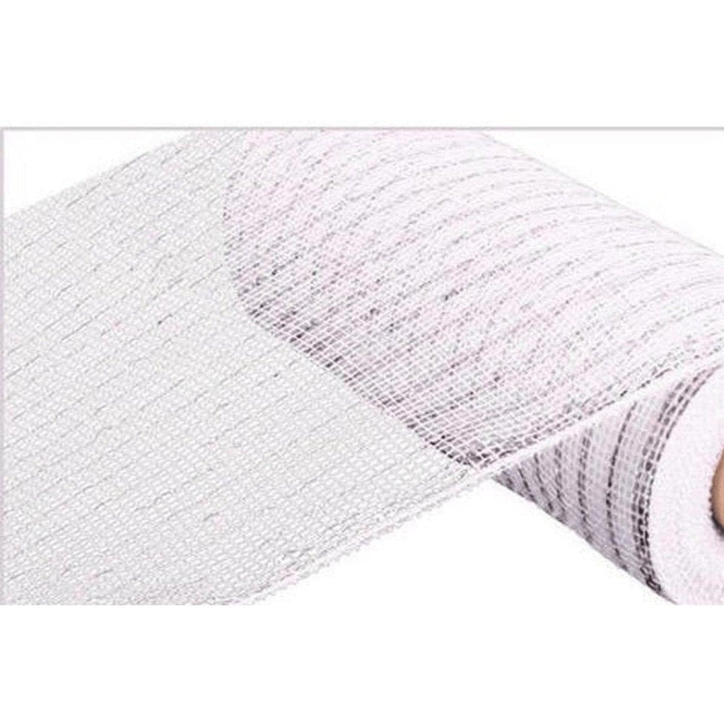10" Value Deco Mesh Ribbon: White/Silver Foil