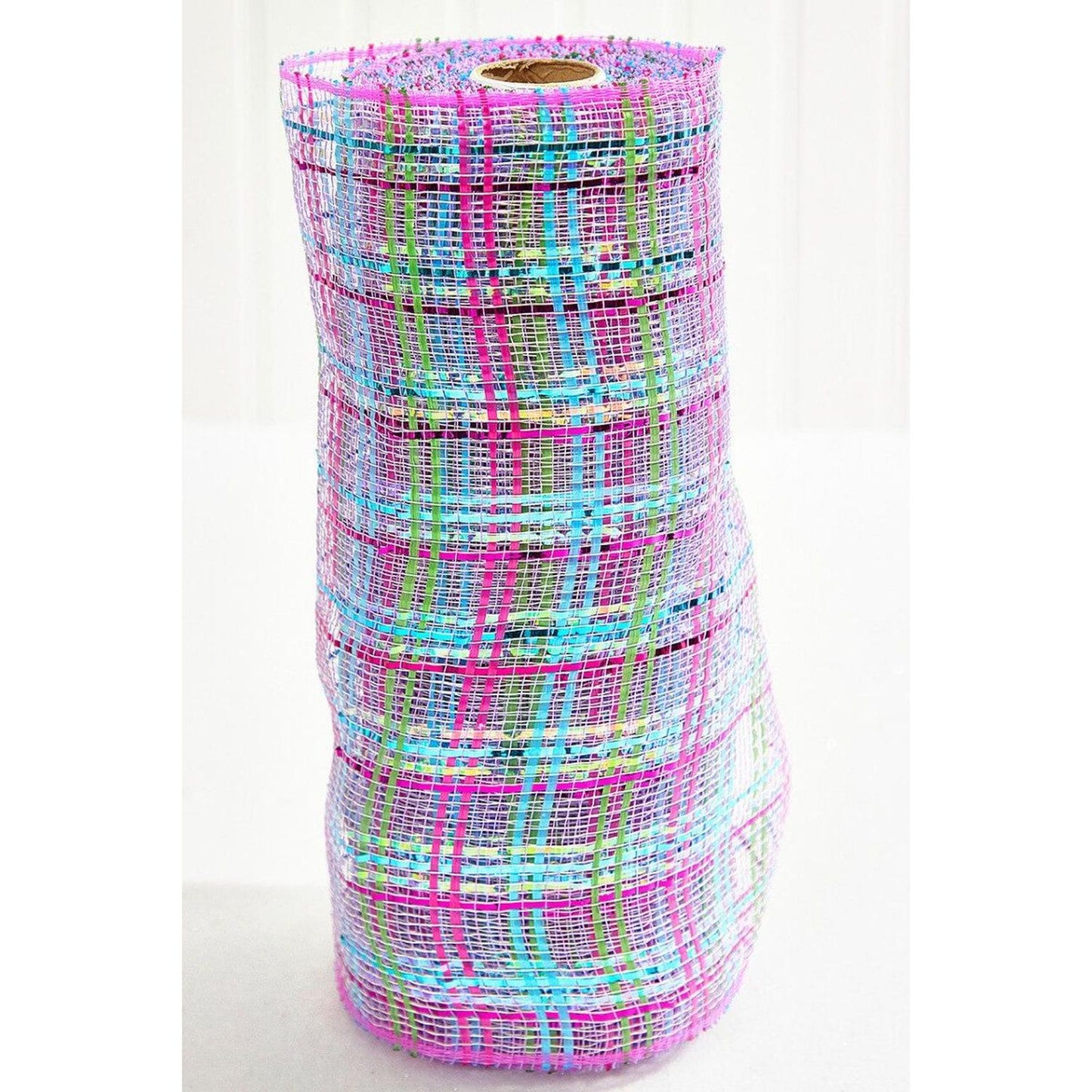 10" Vertical Foil Plaid Mesh Ribbon: Lavender/Pink/Turquoise/Lime