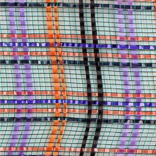 10" Vertical Foil Plaid Mesh Ribbon: Black, Orange, Purple, Emerald