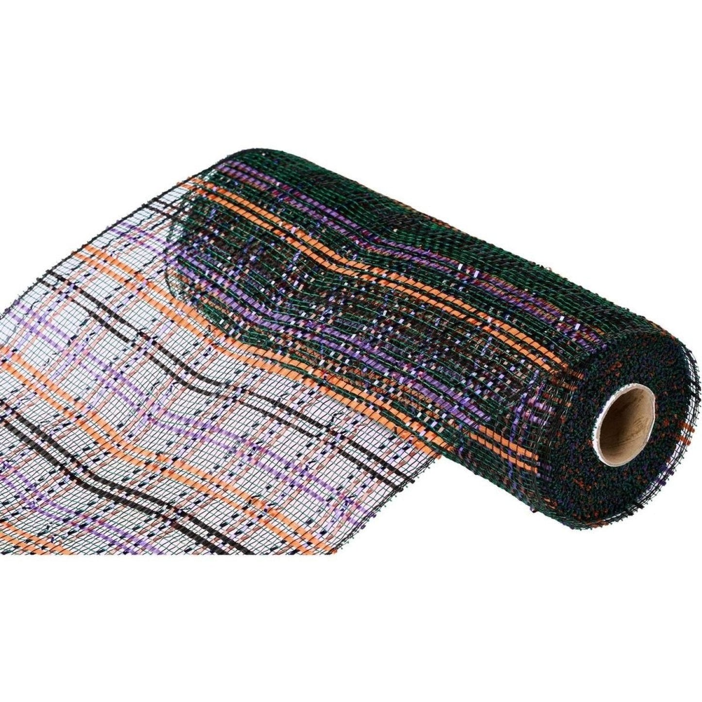 10" Vertical Foil Plaid Mesh Ribbon: Black, Orange, Purple, Emerald