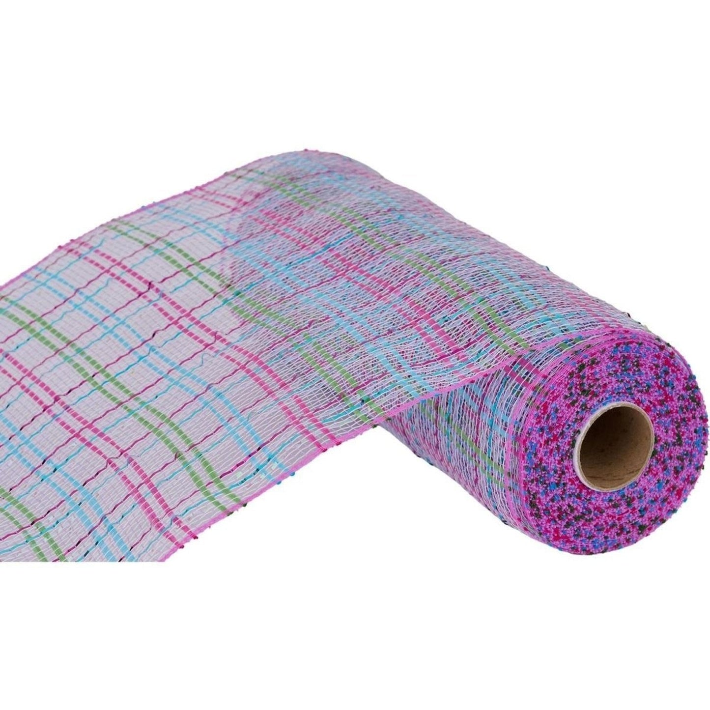 10" Vertical Foil Plaid Mesh Ribbon: Lavender/Pink/Turquoise/Lime