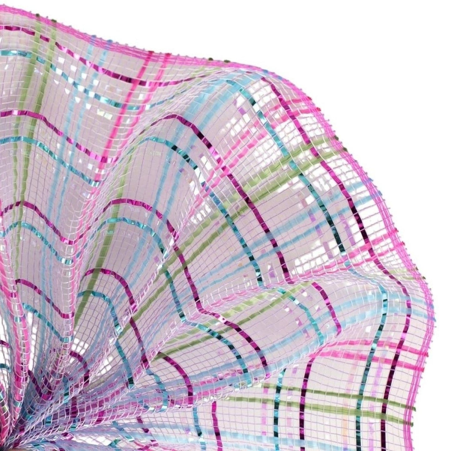 10" Vertical Foil Plaid Mesh Ribbon: Lavender/Pink/Turquoise/Lime