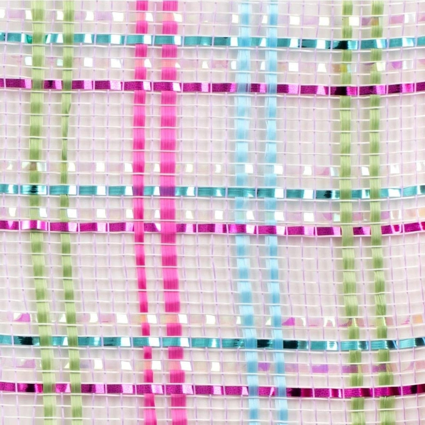 10" Vertical Foil Plaid Mesh Ribbon: Lavender/Pink/Turquoise/Lime