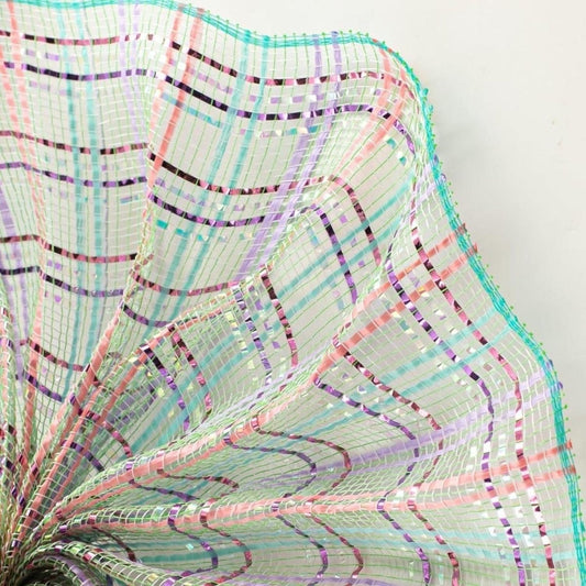 10" Vertical Foil Plaid Mesh Ribbon: Lime/Pink/Blue/Lavender
