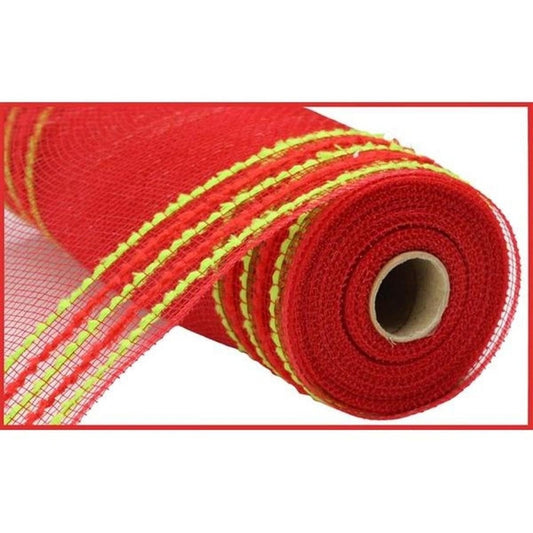 10.25" Drift Border Mesh Ribbon: Red/Lime Green (10 Yards)