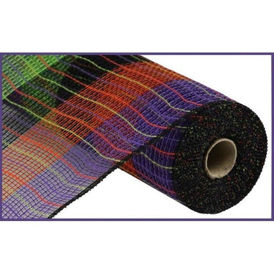 10.25" Faux Jute Wide Stripe Mesh Ribbon: Purple/Green/Black/Orange (10 Yards)