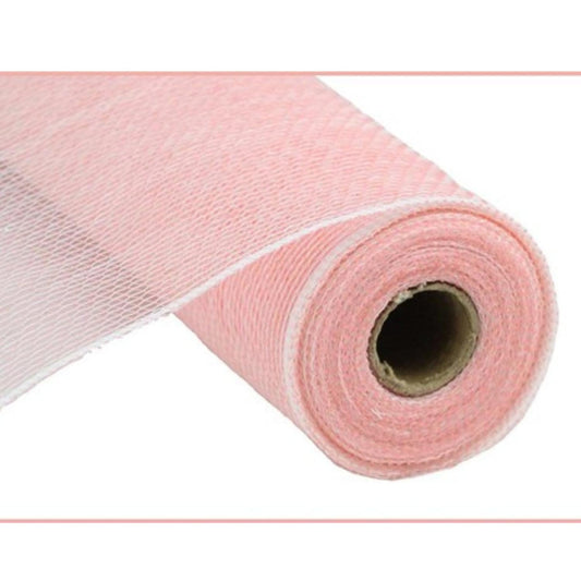 10.25" Iridescent Foil Mesh Ribbon: Pastel Coral & White (10 Yards)