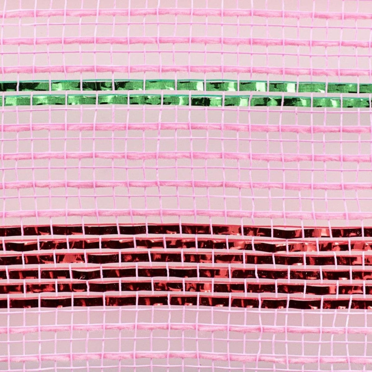 10.25" Poly Faux Jute Metallic Mesh Ribbon: Lt Pink/Red/Emerald (10 Yards)
