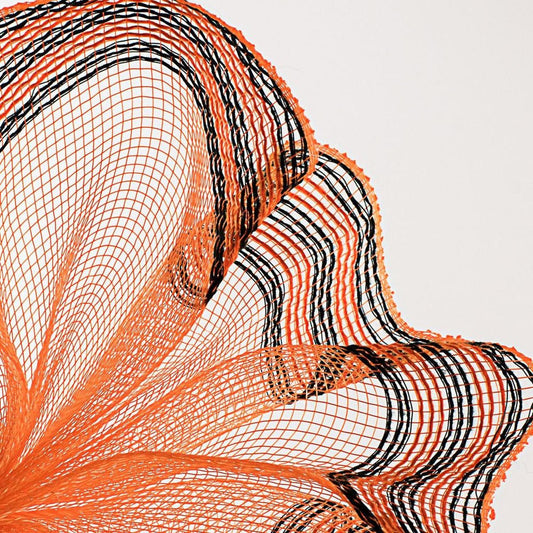 10.5" Border Stripe Metallic Mesh Ribbon: Orange/Black (10 Yards)