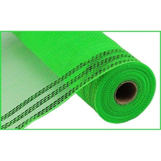 10.5" Border Stripe Metallic Mesh Ribbon: Lime Green (10 Yards)