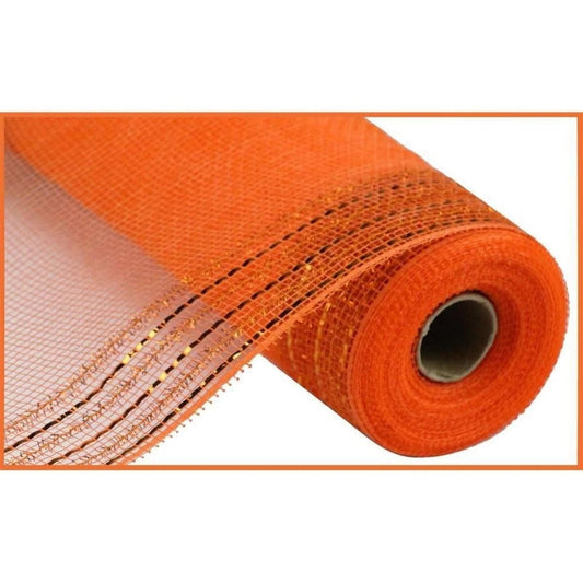 10.5" Border Stripe Tinsel Mesh Ribbon: Orange (10 Yards)