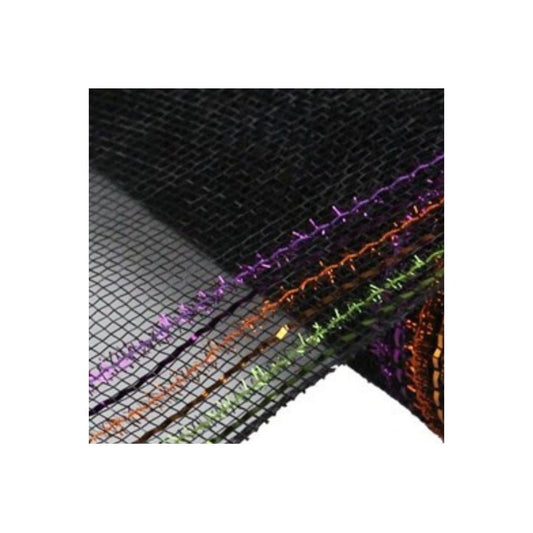 10.5" Border Stripe Tinsel Mesh Ribbon: Orange/Purple/Lime (10 Yards)