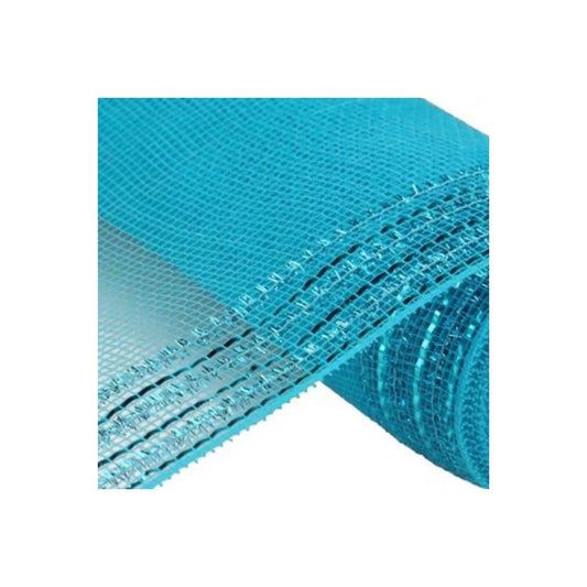 10.5" Border Stripe Tinsel Mesh Ribbon: Turquoise (10 Yards)