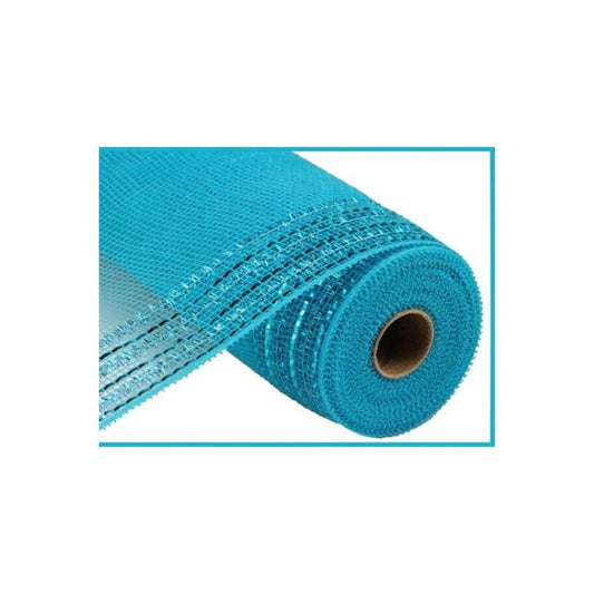 10.5" Border Stripe Tinsel Mesh Ribbon: Turquoise (10 Yards)