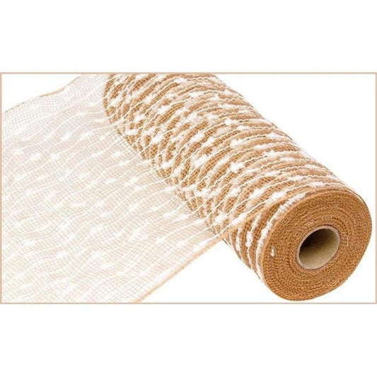 10.5" Cotton Ball Poly Jute Mesh Ribbon: Natural (10 Yards)