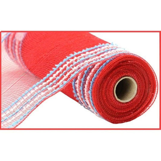 10.5" Drift Border Mesh Ribbon: Red/Turquoise (10 Yards)