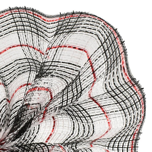 10.5" Faux Jute Check Foil Mesh Ribbon: Black/Red (10 Yards)