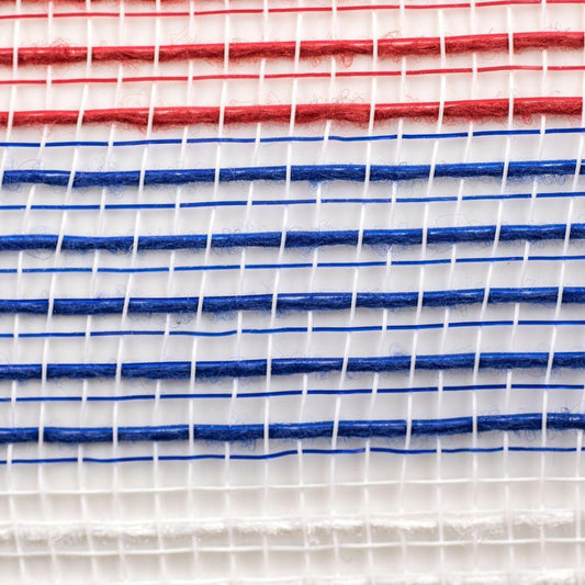 10.5" Faux Jute Stripe Mesh Ribbon: Red, White & Blue (10 Yards)