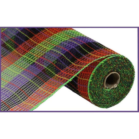 10.5" Faux Jute Wide Stripe Mesh Ribbon: Orange/Purple/Green/Black (10 Yards)