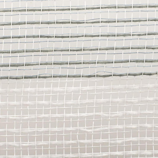 10.5" Faux Jute Wide Stripe Mesh Ribbon: White & Grey (10 Yards)