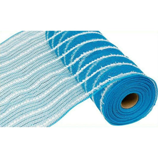 10.5" Metallic Cotton Drift Mesh Ribbon: Turquoise/White (10 Yards)