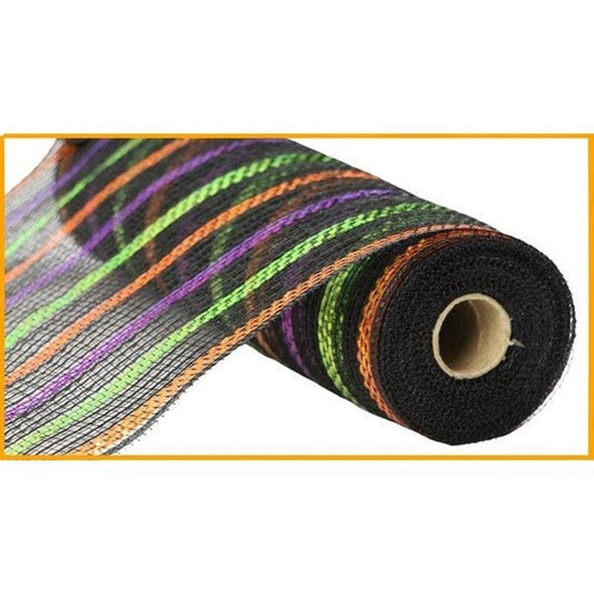 10.5" Metallic Poly Faux Jute Mesh Ribbon: Black/Orange/Purple/Lime (10 Yards)