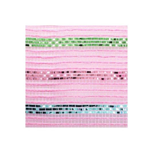 10.5" Metallic Poly Faux Jute Stripe Mesh Ribbon: Pink (10 Yards)