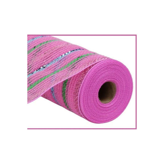 10.5" Metallic Poly Faux Jute Stripe Mesh Ribbon: Pink (10 Yards)