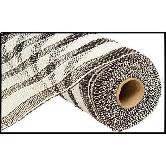 10.5" Metallic Stripe Mesh Ribbon: Black/White (10 Yards)