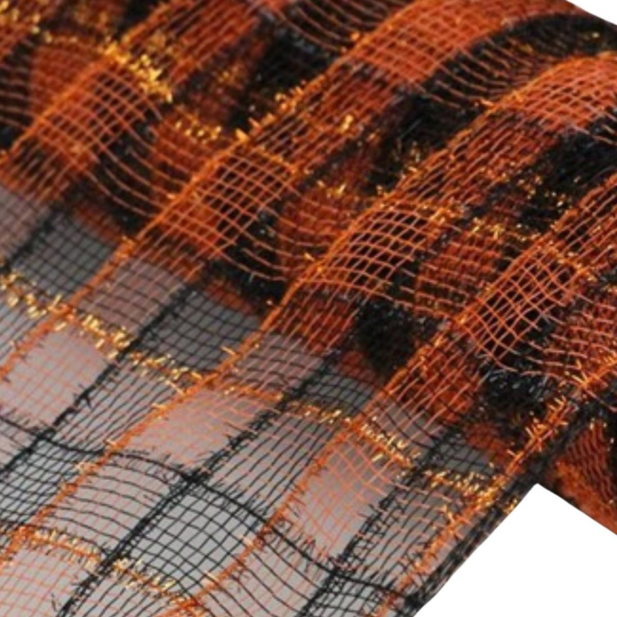 10.5" Poly Deco Tinsel Mesh Ribbon: Orange/Black (10 Yards)