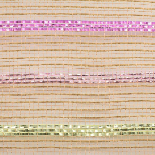 10.5" Poly Jute Matte Stripe Mesh Ribbon: Natural Pastel Stripes (10 Yards)