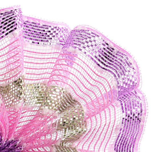 10.5" Puff Ball Wide Stripe Mesh Ribbon: Light Pink (10 Yards)