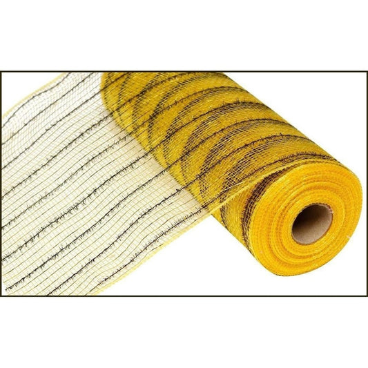 10.5" Tinsel Foil Deco Poly Mesh Ribbon: Gold & Black