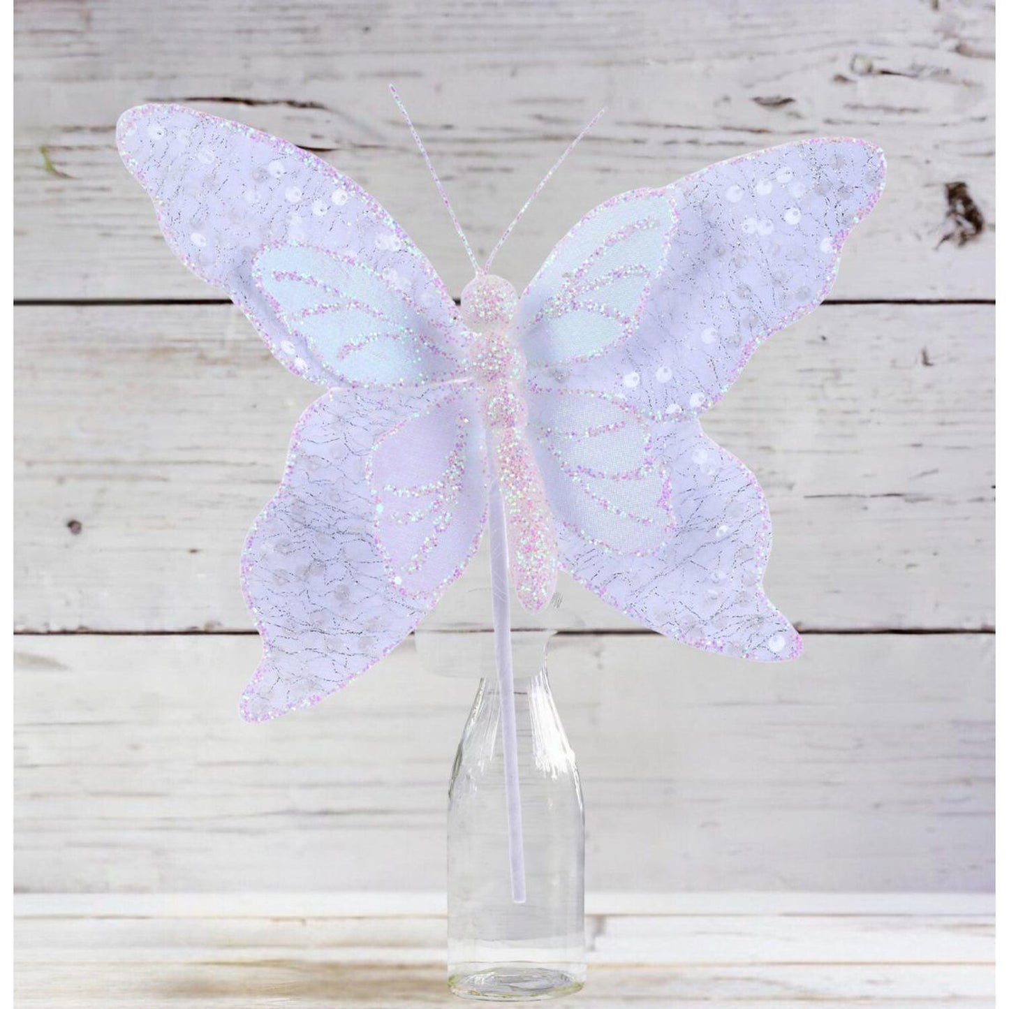 12" Iridescent Sequin Butterfly: White