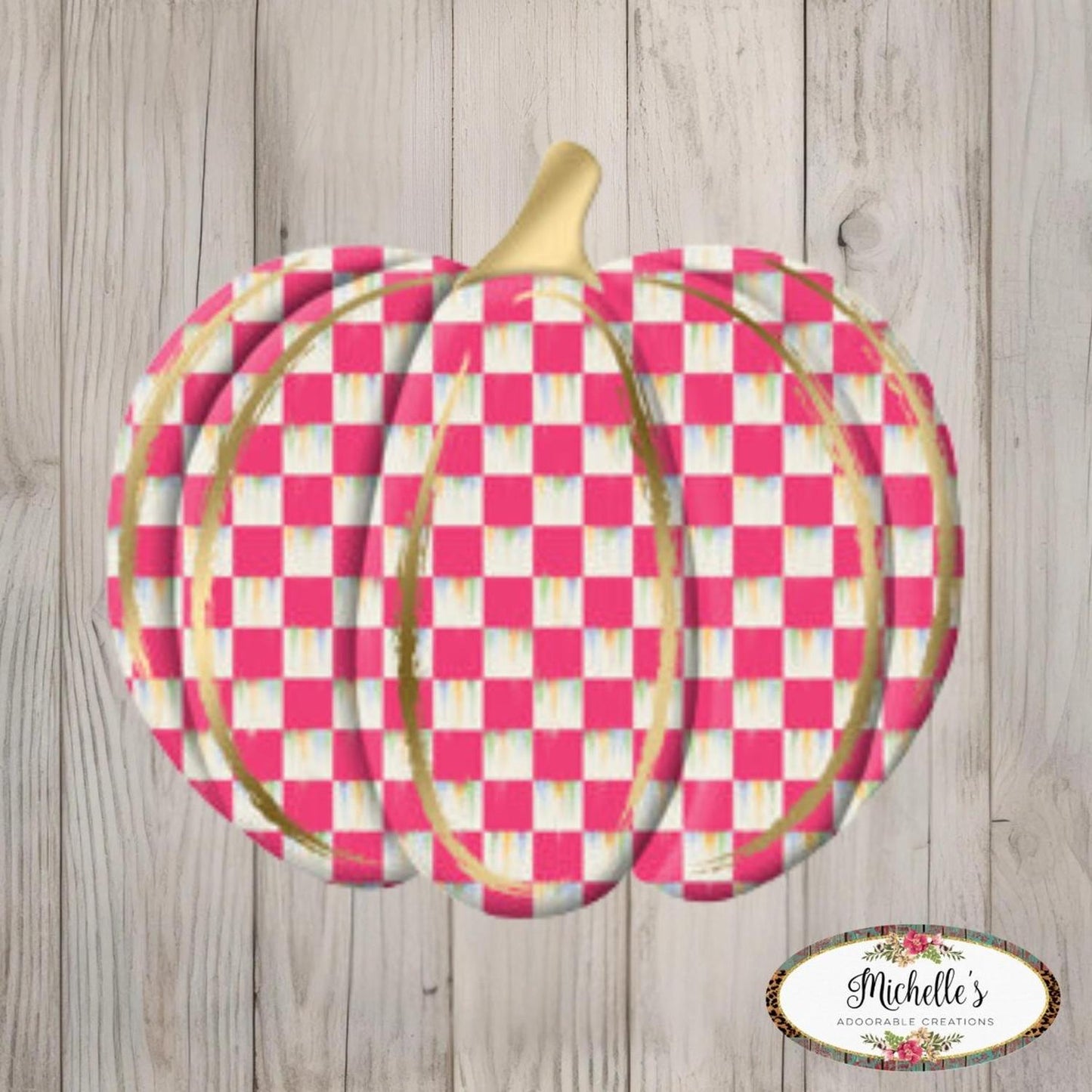 12" Metal Embossed Hanger: Hot Pink Check