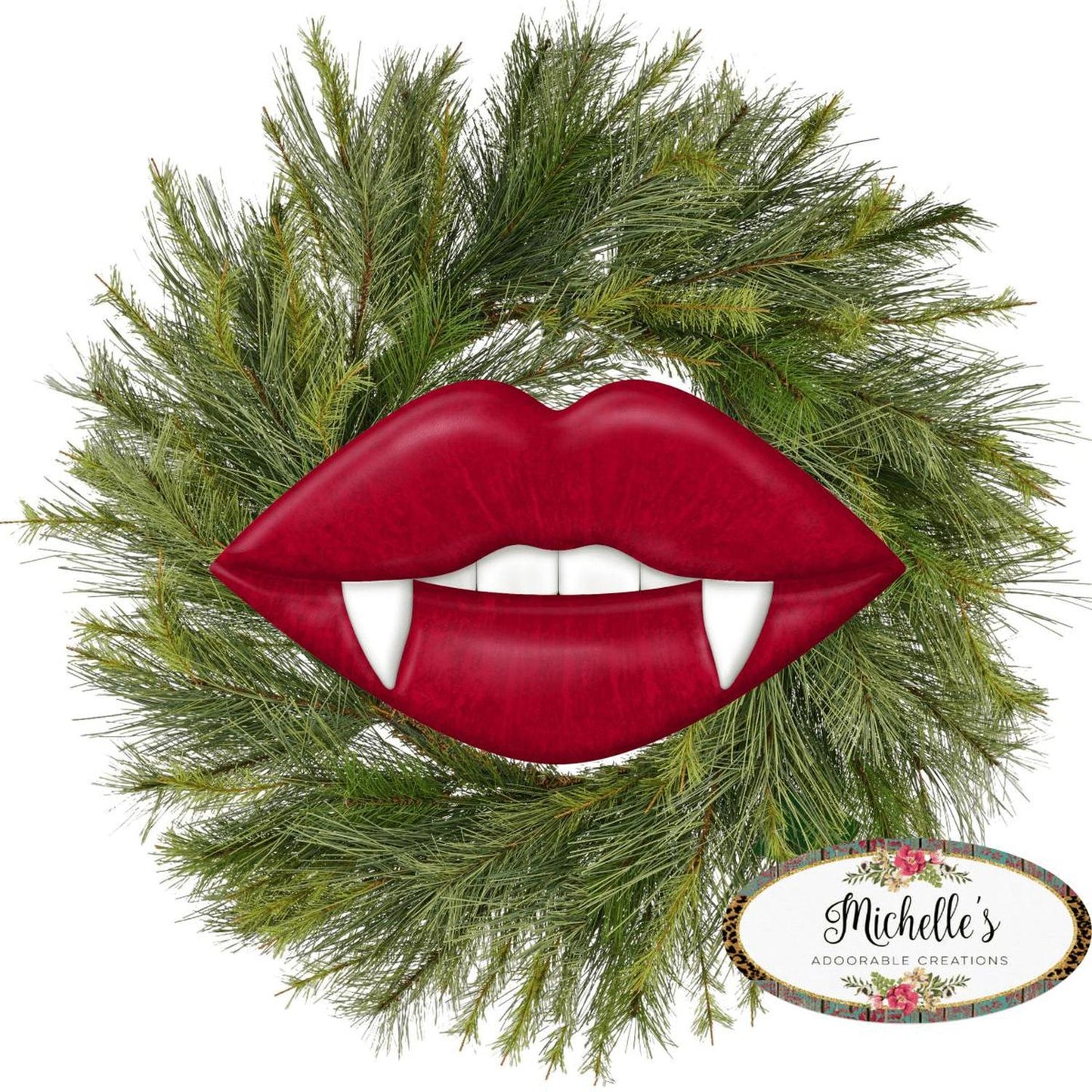 12" Metal Embossed Hanger: Vampire Lips Red