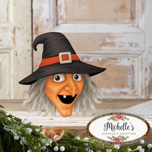 12" Metal Embossed Sign: Witch Head (Orange)