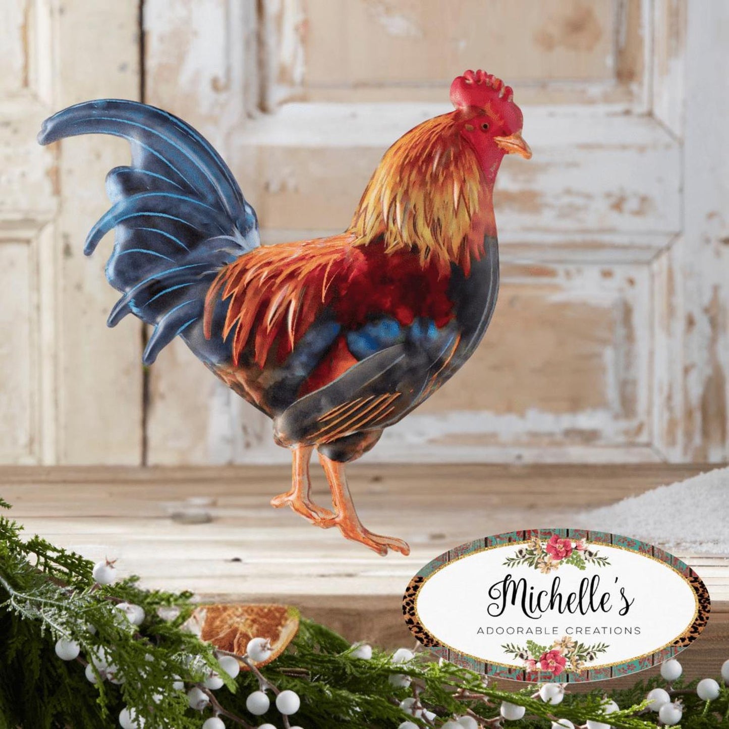 12" Metal Rooster Hanger: Multi Color