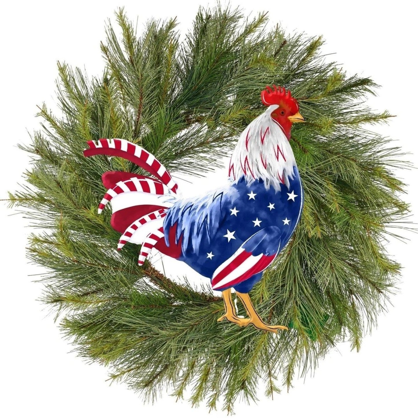 12" Metal Rooster Hanger: Patriotic RWB