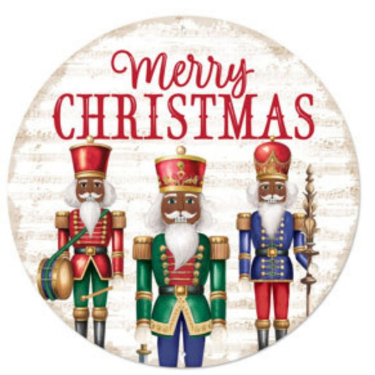 12" Metal Round Sign: Dark Nutcracker Merry Christmas