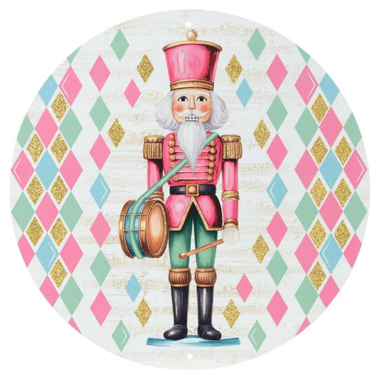 12" Metal Round Sign: Glitter Pastel Nutcracker