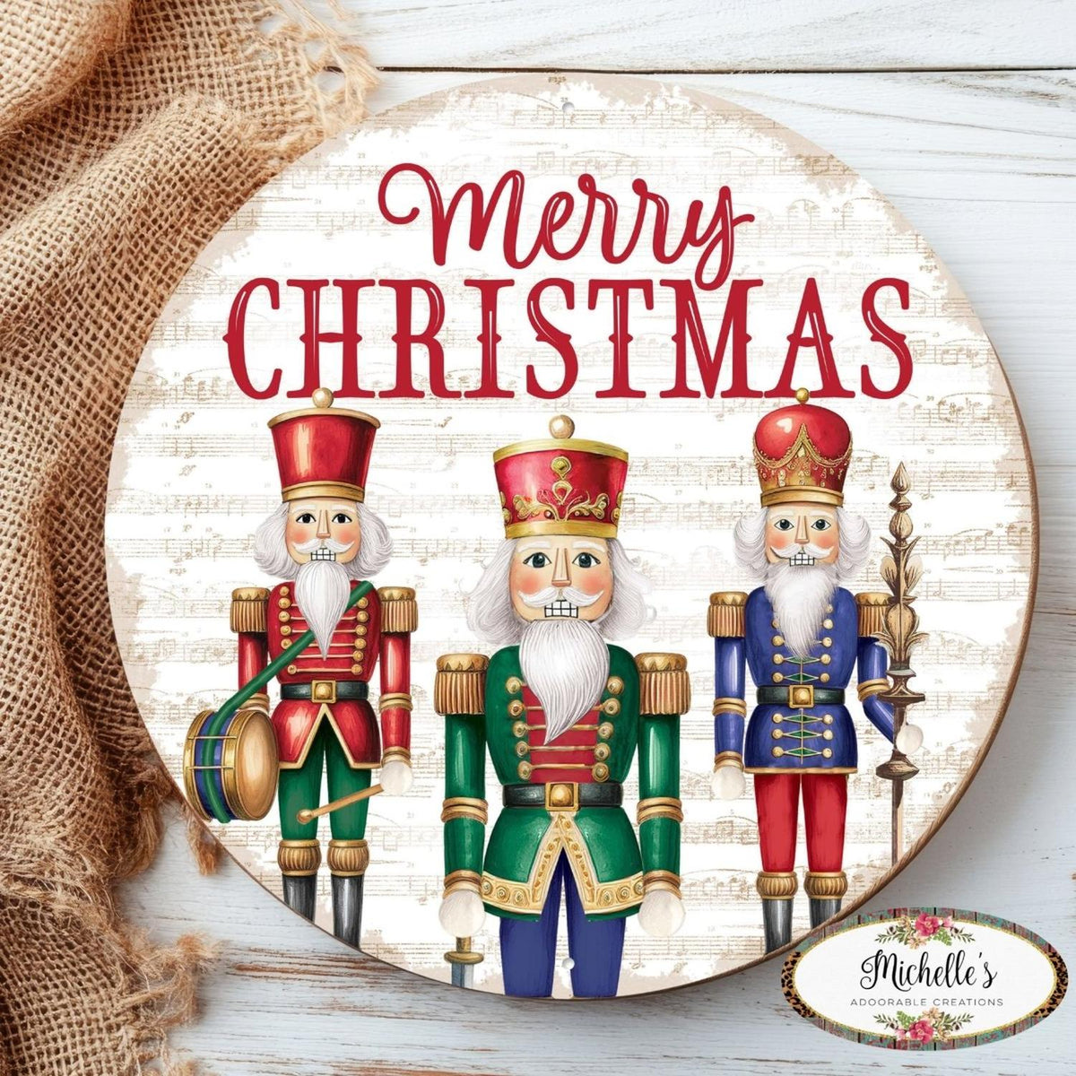 12" Metal Round Sign: Nutcracker Merry Christmas