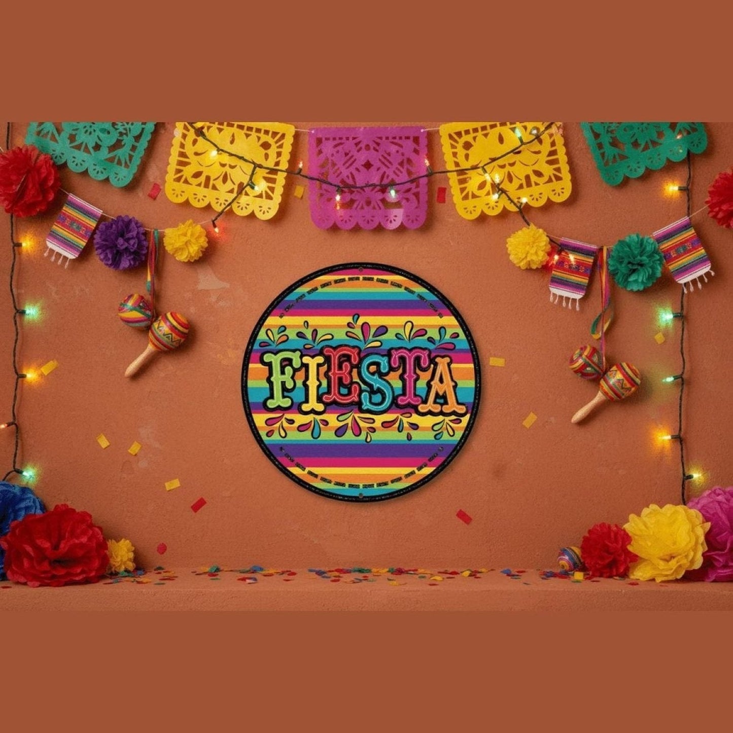 12" Round Metal Sign: Glitter Fiesta