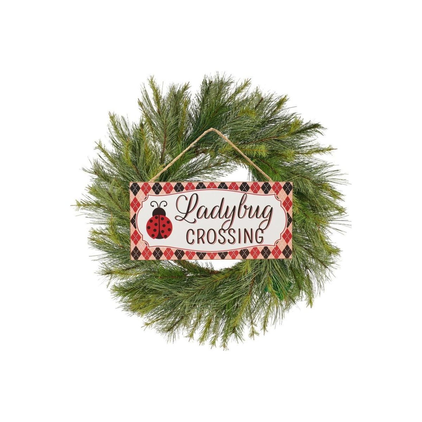 12" Wood Sign: Ladybug Crossing