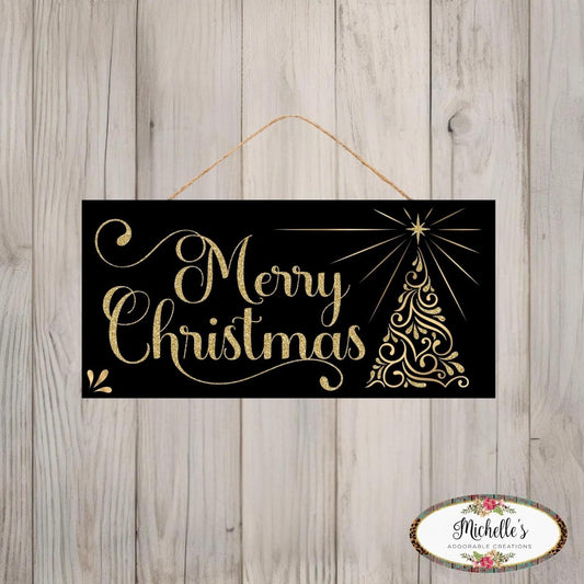 12" Wooden Sign: Glitter Christmas Swirl Tree