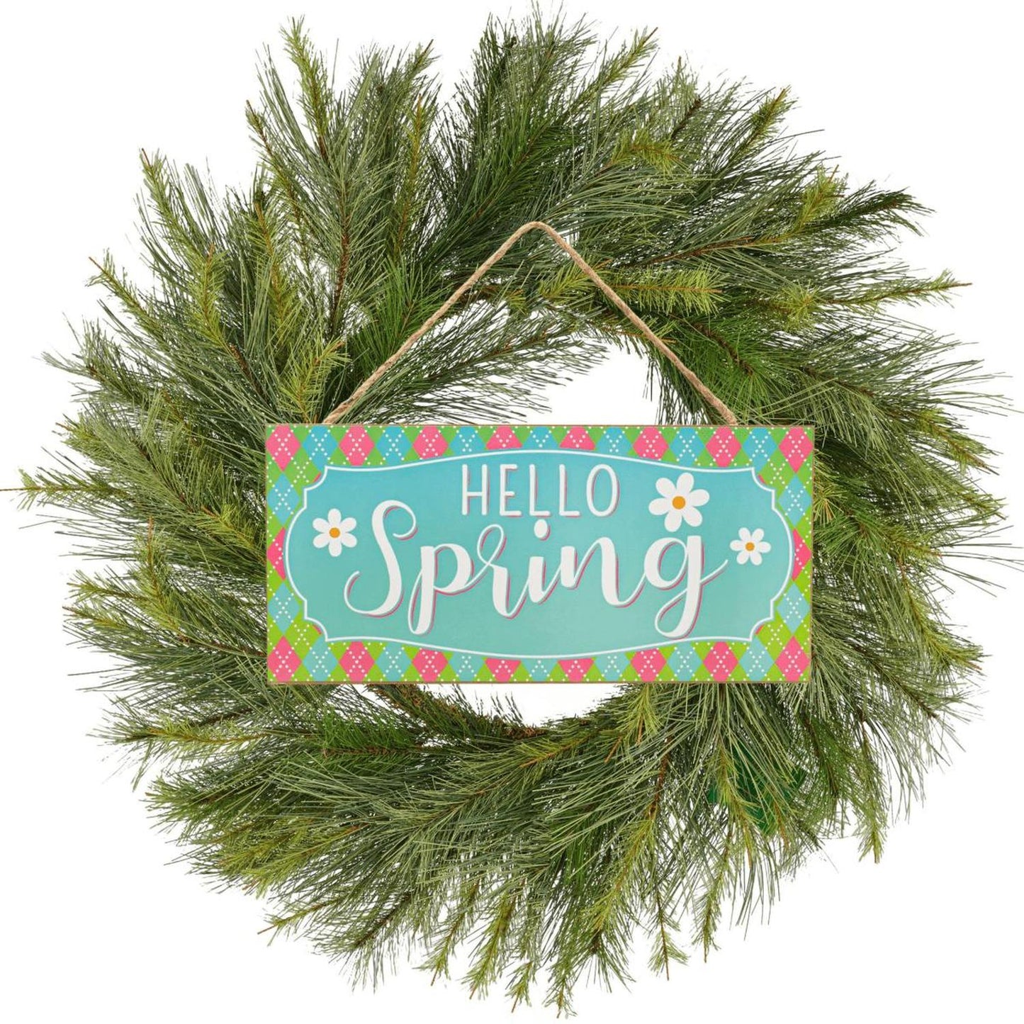 12" Wooden Sign: Hello Spring Flower