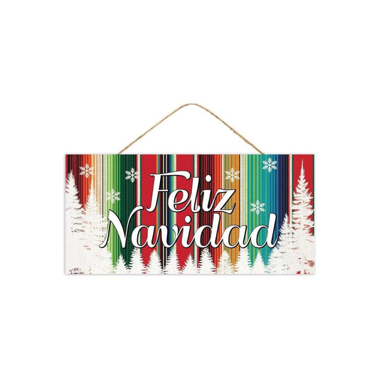 12" Wooden Sign: Serape Feliz Navidad