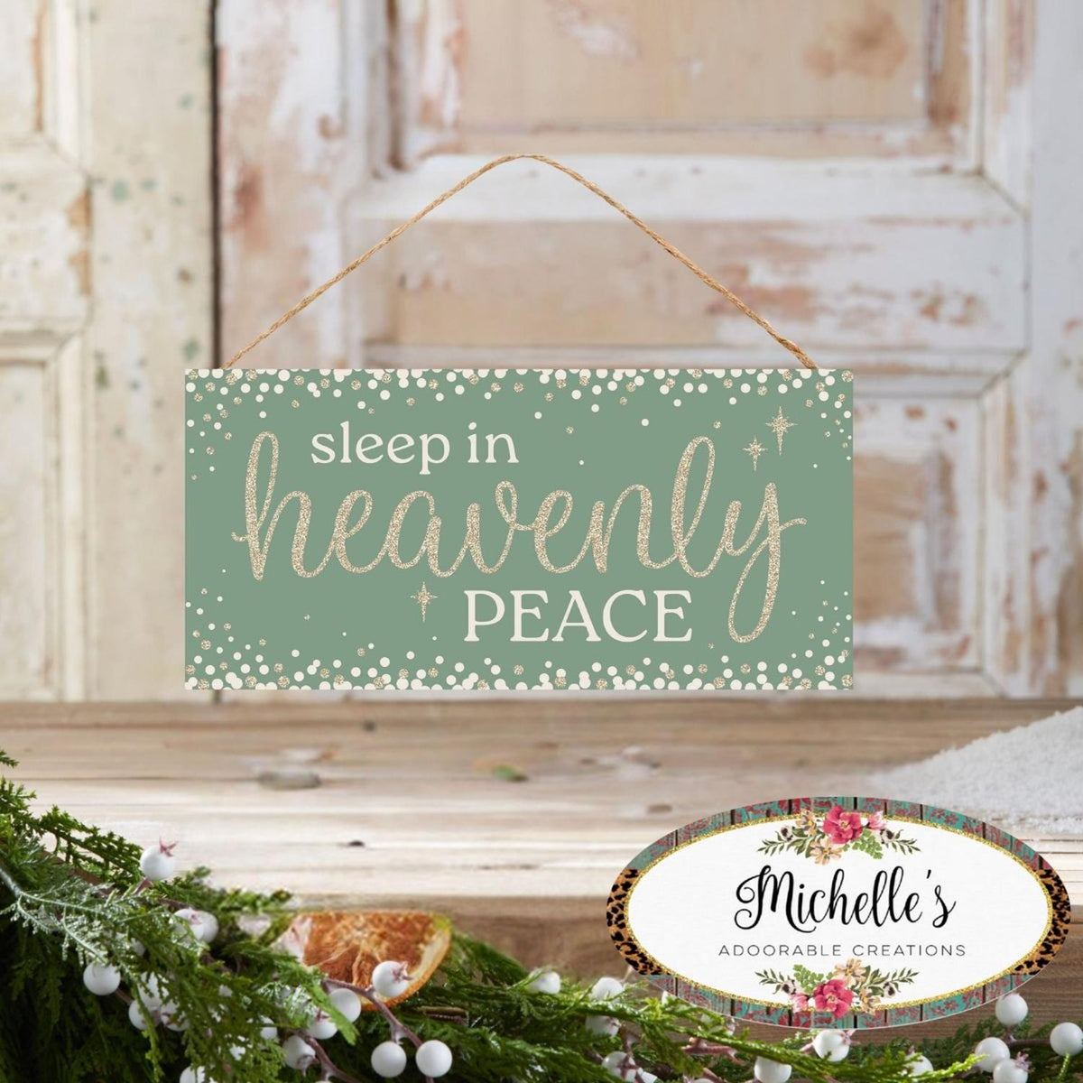 12" Wooden Sign: Sleep In Peace Glitter